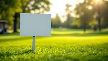 Blank banner or yardsign in golf course. blurred Golf players in the background. tournament is being played.