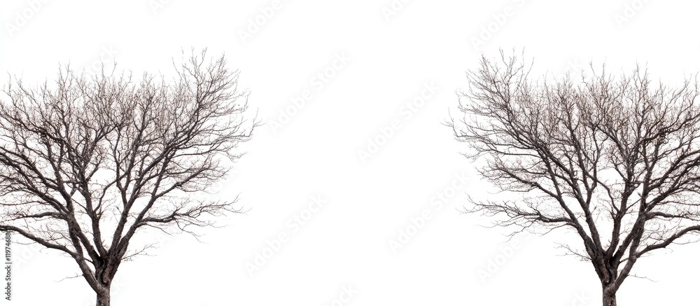 Poster minimalist mock advertising banner template featuring bare trees in gray on crisp white background w