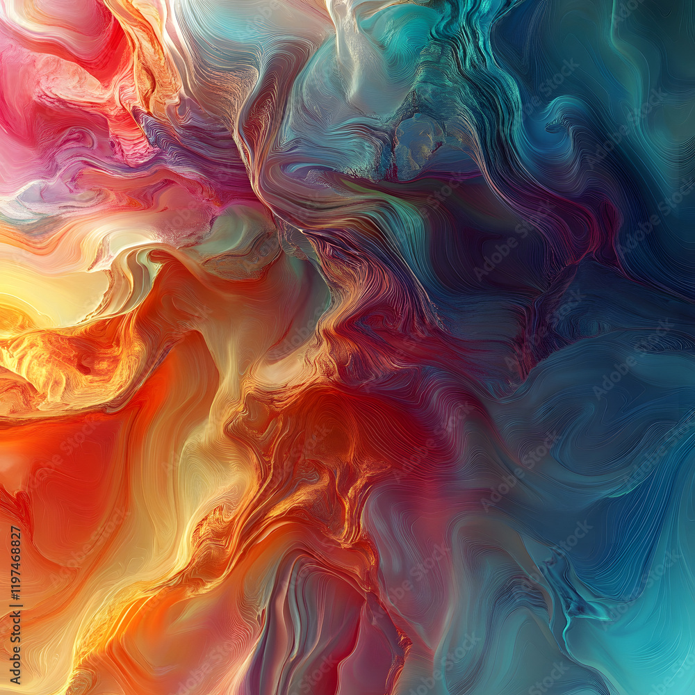 Poster a mesmerizing 3d abstract multicolor visualization with fluid curves, holographic gradients, and dyn