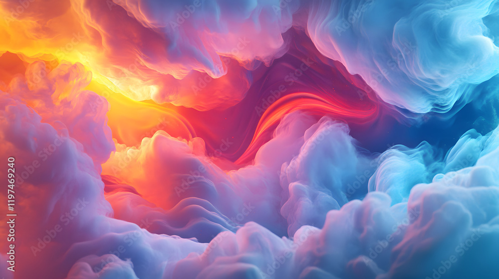 Poster a mesmerizing 3d abstract multicolor visualization with fluid curves, holographic gradients, and dyn