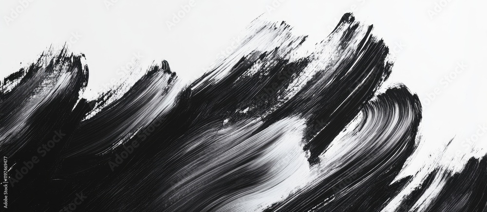 Poster abstract black and white paint strokes on a canvas with ample copy space for text placement