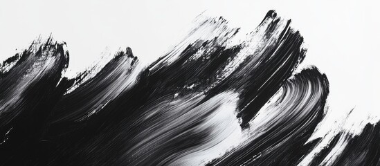 Abstract black and white paint strokes on a canvas with ample copy space for text placement