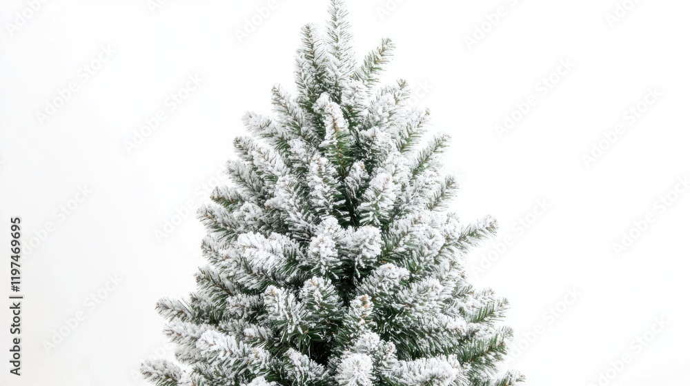 Poster snow-covered evergreen tree isolated on white background with plenty of copy space for text or graph