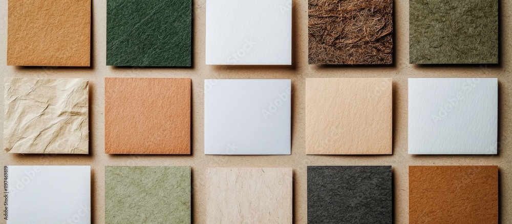 Poster colorful variety of textured tiles and materials arranged in a grid pattern showcasing different sha