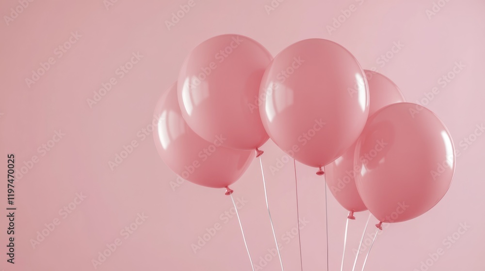 Poster pink balloons on a soft pastel background with ample copy space for text or branding elements in a c