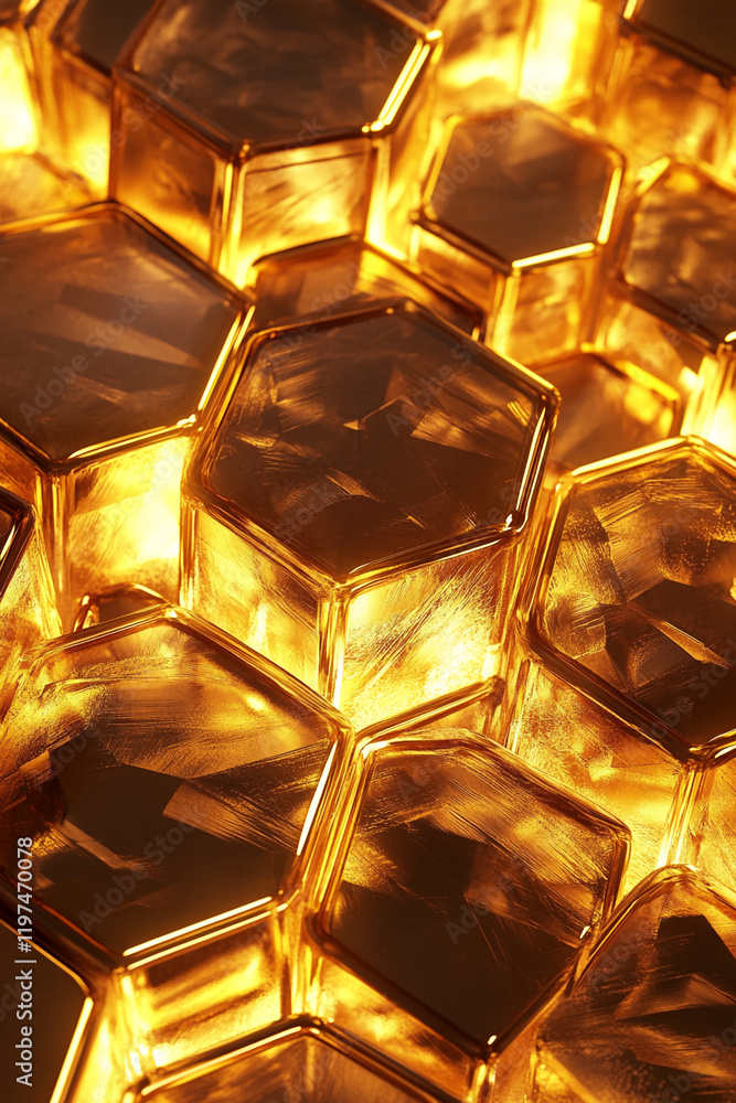 Aufkleber golden hexagonal pattern with a metallic honeycomb texture and luminous shine