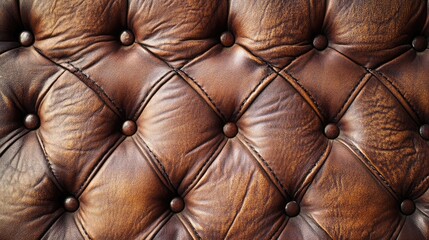Naklejka premium Brown leather upholstery with button tufting texture and detailed surface pattern Copy Space