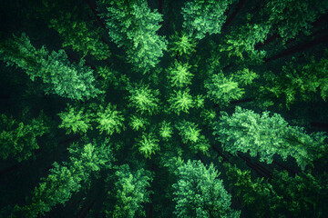 Obraz premium Aerial top view of green trees in forest. Nature and environment landscape