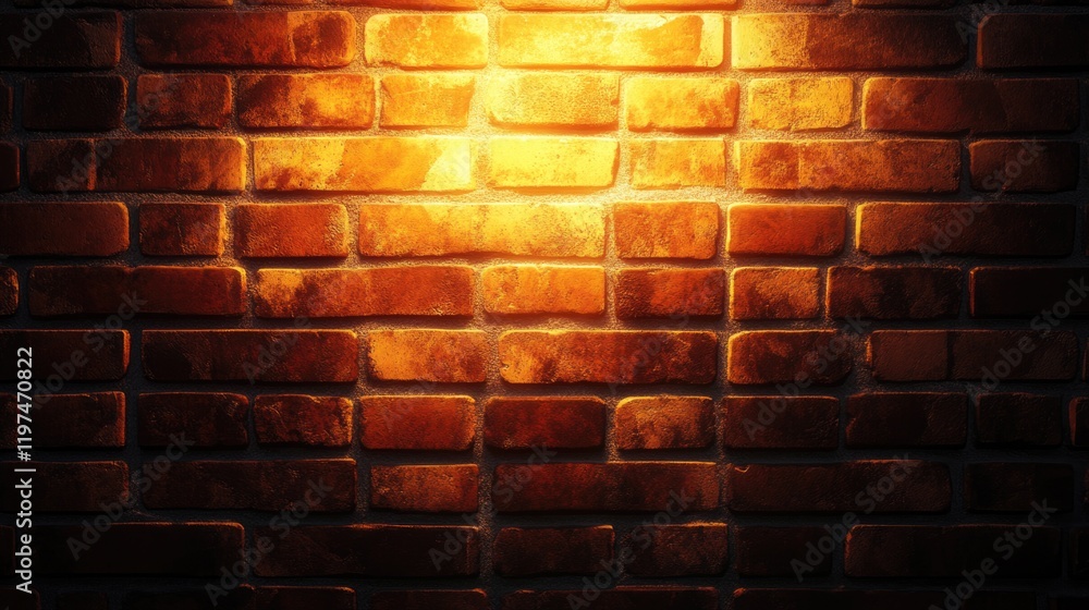 Poster textured red brick wall with warm lighting creating shadows and highlights ideal for background use 
