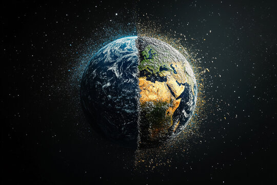 Earth divided by pollution and ecological health in a digital composite