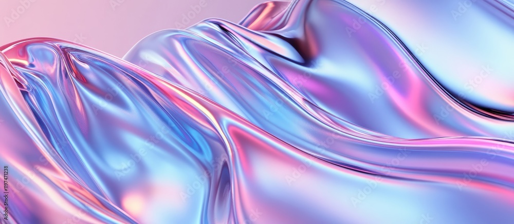 Poster colorful abstract waves with smooth metallic texture and gradient hues of pink and blue suitable for