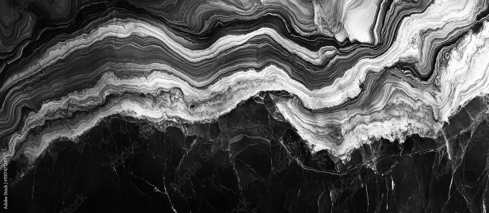 Aufkleber abstract black and white marbled texture with layered patterns and flowing lines suitable for backgr