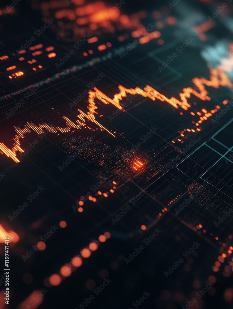 Poster creative forex chart with map on dark backdrop. global trade and invest concept. 3d rendering.