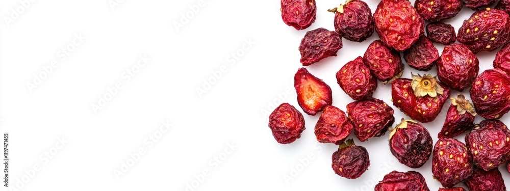 Poster dried red berries on white background with copy space for text or design elements