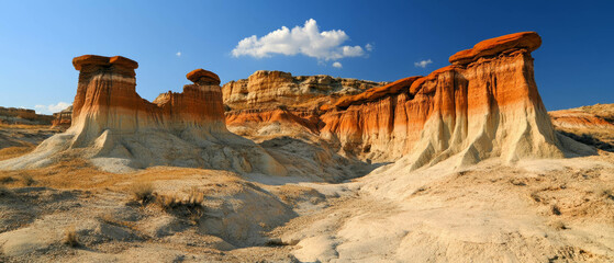 Sandstone formations shaped by wind and water erosion in vibrant orange hues
