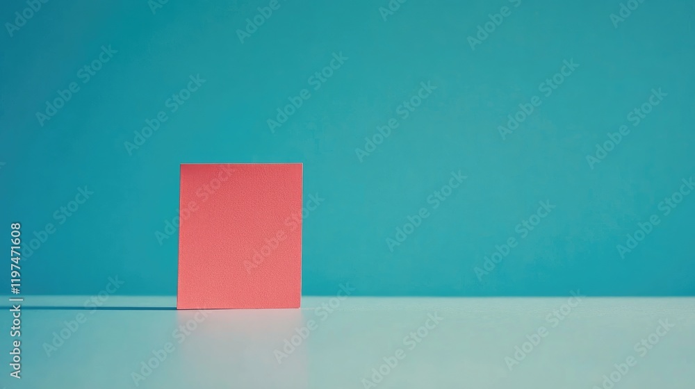 Poster minimalist composition of a pink square on a turquoise background with ample copy space for text pla