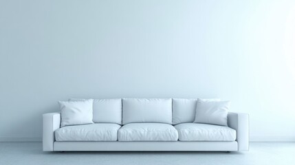Modern minimalist white sofa against a plain light-colored wall with ample copy space for text placement