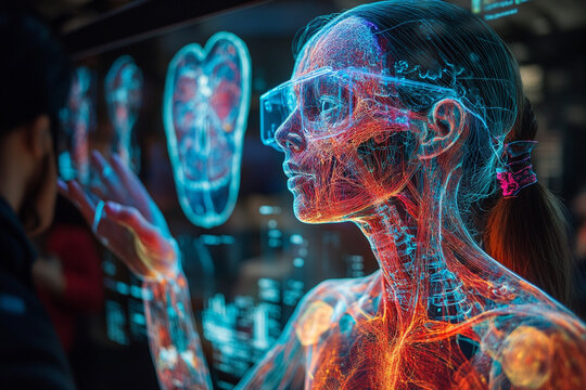 Holographic display of human anatomy utilized in medical research settings
