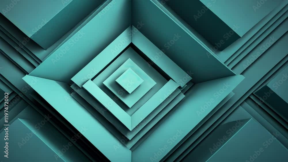 Poster Modern Abstract Design Layered Geometric Shapes in Teal with Squares and Rectangles Create Depth and Visual Interest in Tranquil Background.