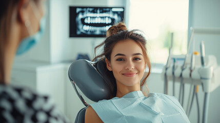 Fototapeta premium female patient is currently at an appointment for a dental examination with a dentist