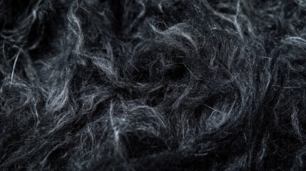 Textural close-up of black and gray fibers creating a soft and fuzzy surface with intricate detail and depth suitable for various applications.