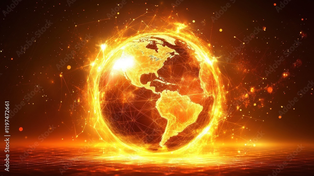 Poster technology image of globe. abstract polygonal shapes. background with connecting dots and lines. gra