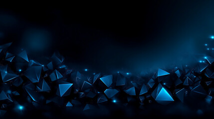 A dynamic blue background with sharp geometric shards and glowing accents, exuding energy and sophistication