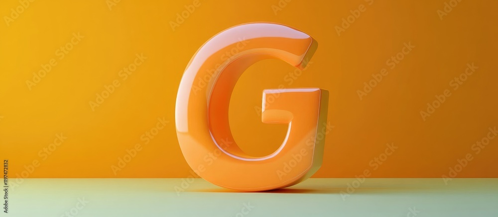 Poster three-dimensional orange letter g on a gradient background with copy space for text insertion.