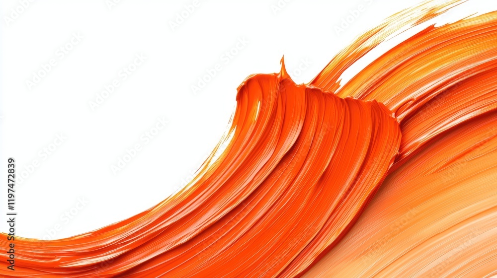 Poster vibrant orange paint stroke over a white background with ample copy space for text placement and des