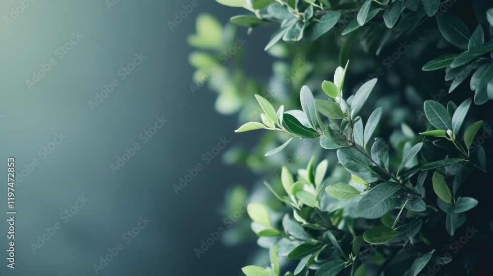 Aufkleber lush green foliage with soft focus background and ample copy space for text overlay in a serene natu