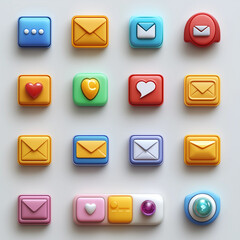 A minimalist representation of corporate communication channels, with icons for chat, email, and video calls. Bright lighting, contrast
