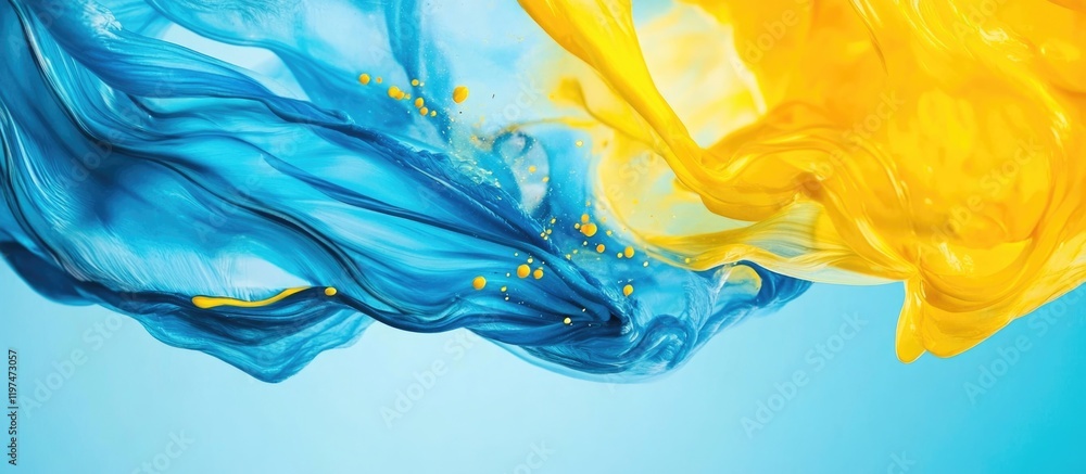 Aufkleber abstract blue and yellow flowing liquid textures on a light background with ample copy space for tex