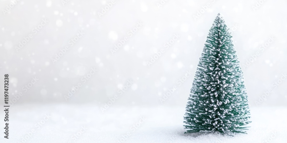 Aufkleber snow-covered christmas tree on a white background with soft falling snowflakes and ample copy space 