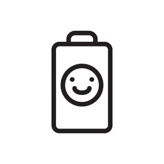 Battery icon with a smiling face, symbolizing full charge or positive energy. Perfect for tech interfaces, apps, and cheerful design projects. Modern and friendly vector design.