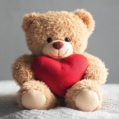 teddy bear with heart shaped pillow. Happy Valentin's day