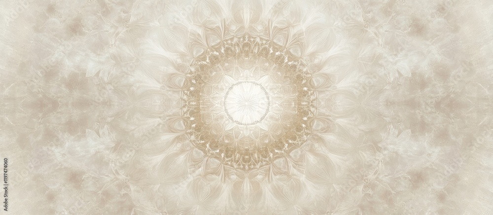 Poster abstract kaleidoscopic pattern with light center and subtle textures in soft beige tones copy space
