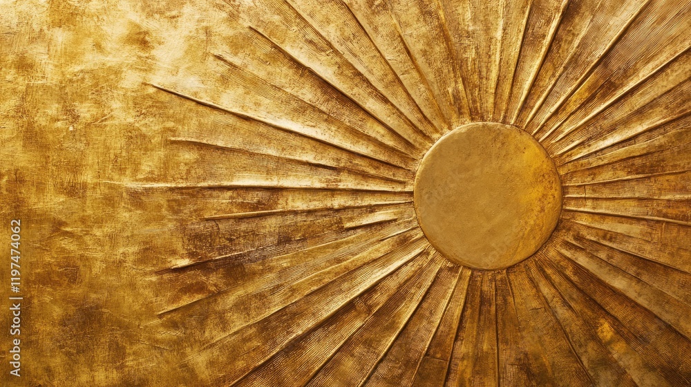 Poster golden sunburst texture with radial lines and circular center creating a metallic appearance suitabl