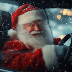 Santa Claus in a car