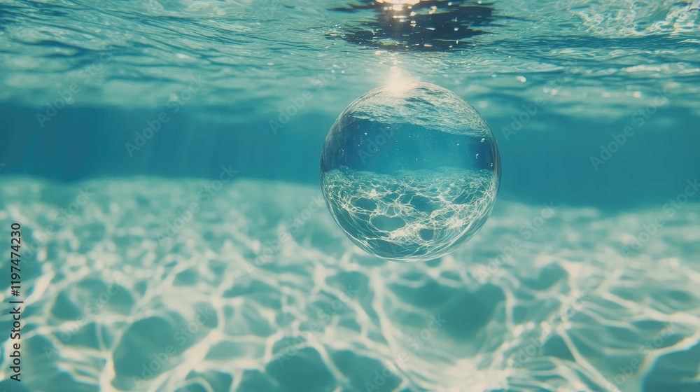 Aufkleber underwater view of a soap bubble illuminated by sunlight with reflections on the water surface copy 