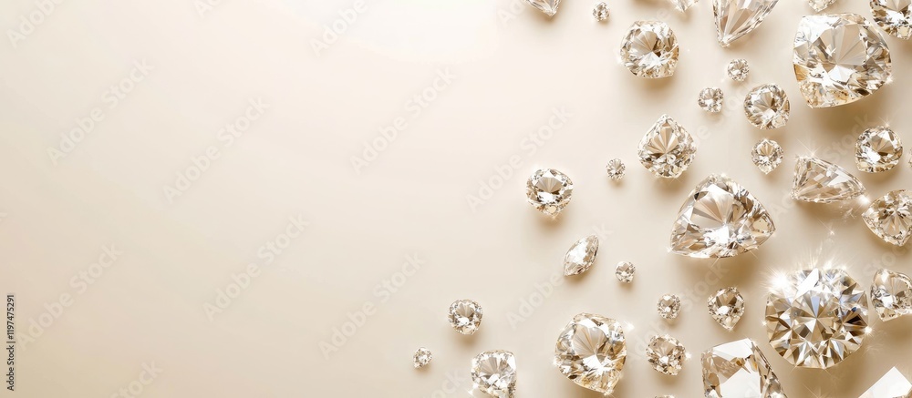 Poster Elegant arrangement of diamonds on a soft beige background with Copy Space for text placement