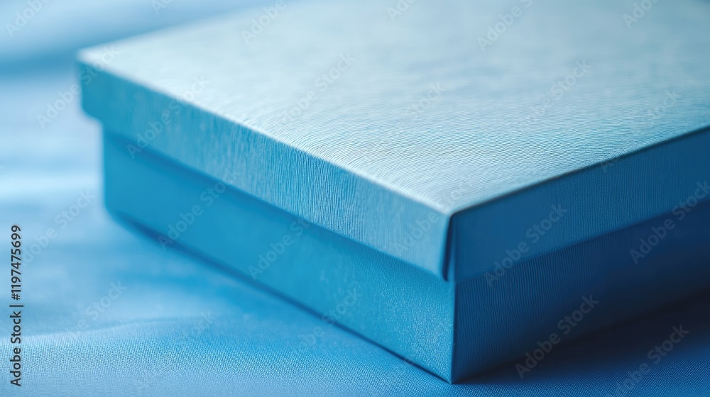 Poster blue gift box with textured surface on soft blue background featuring ample copy space for design or