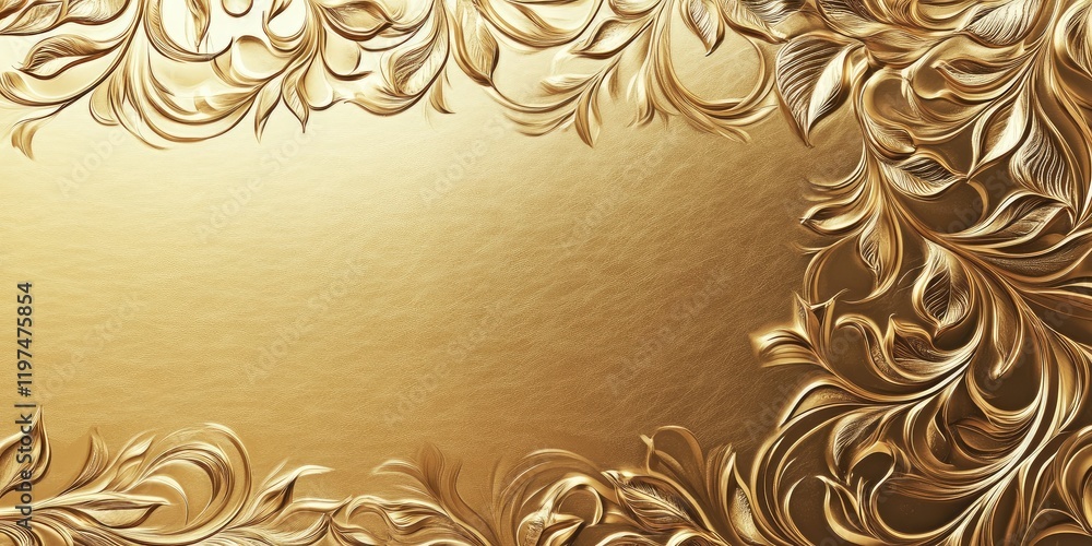 Poster gold ornate floral frame design with textured background and ample copy space for text. suitable for