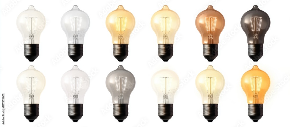 Aufkleber variety of vintage light bulbs displayed in a grid layout with copy space for text addition