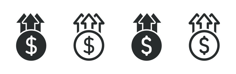 Dollar rate increase vector icon set. Rise cost vector illustration. Business money increase vector signs set