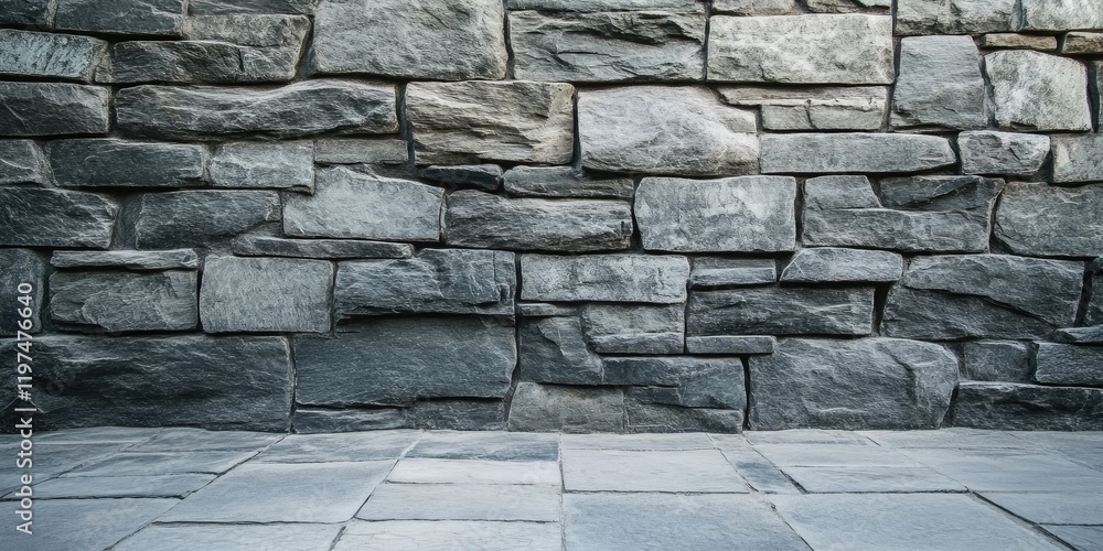 Poster gray stone wall texture with uneven stone pattern and flat stone surface with copy space for text pl