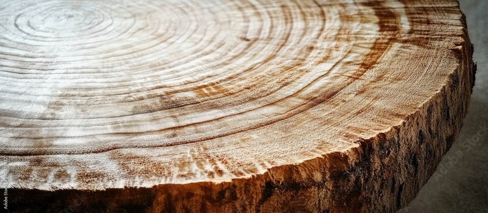 Poster cross-section of a tree trunk displaying growth rings and wood texture with natural patterns on a li