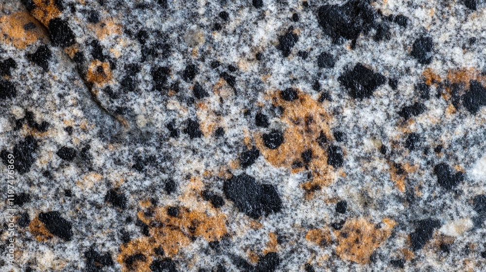 Poster granite stone surface texture with black, white, and tan mineral patterns ideal for background or co