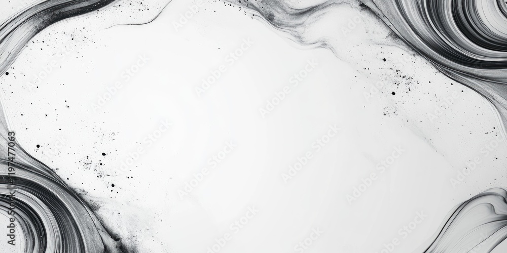 Poster abstract black and white marbled background with soft swirls and copy space for text or graphics