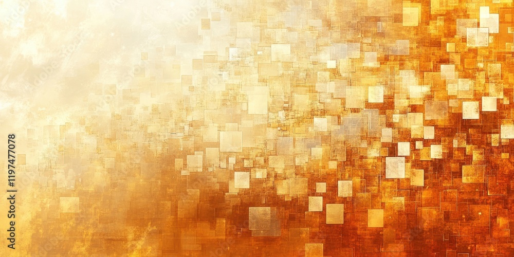 Poster abstract golden orange textured background with square shapes and light effects featuring ample copy