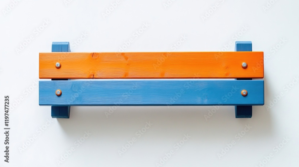 Poster colorful wooden shelf on a white background with copy space for text and minimalistic design element